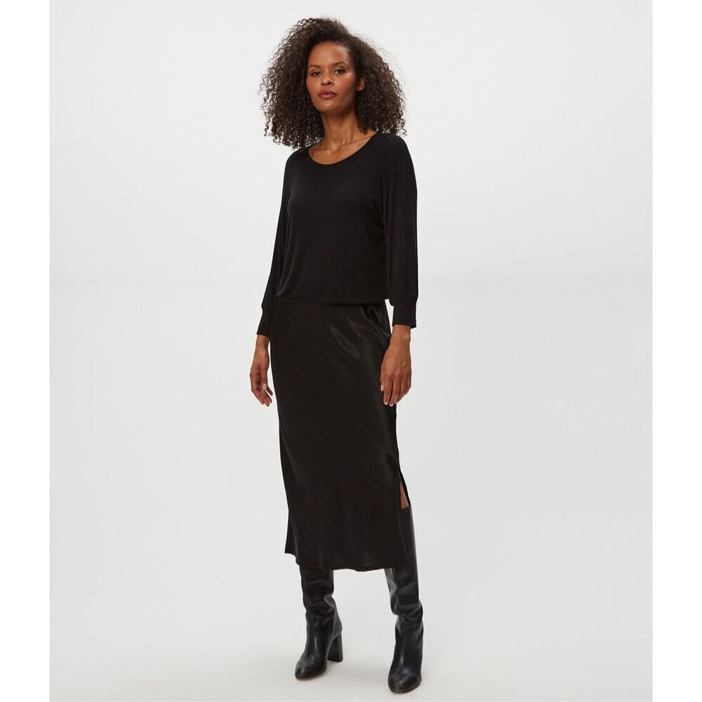 Michael StarsâNadia black Mixed Fabric Satin Dress size XS
